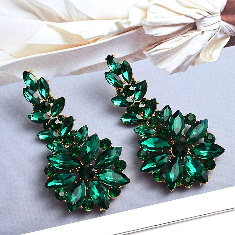 Cercei lungi din metal colorati cu cristale strasuri inalte accesorii de bijuterii pentru femei: Verde