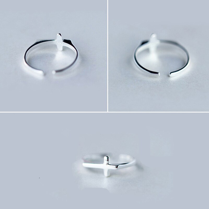 Inzatt echter 925 sterling silber kreuz verstellbarer ring für charmante frauen trendiger feinschmuck minimalistisches accessoire
