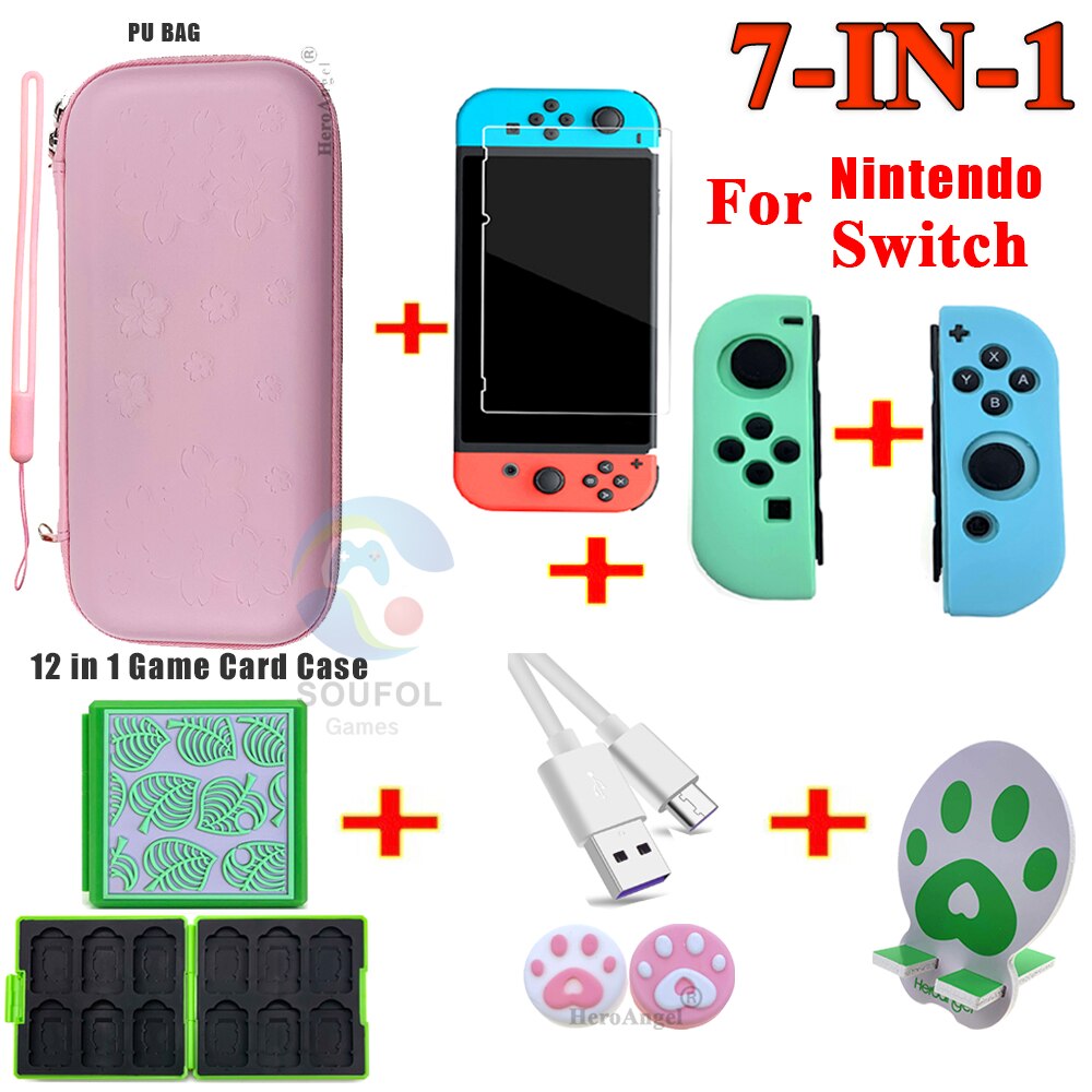 7 IN 1 Sakura custodia IN PU rosa per Nintendo Switch / Lite custodia da viaggio custodia IN pelle per Nintendo Switch accessori protettivi: Switch 7 in1 Pink B