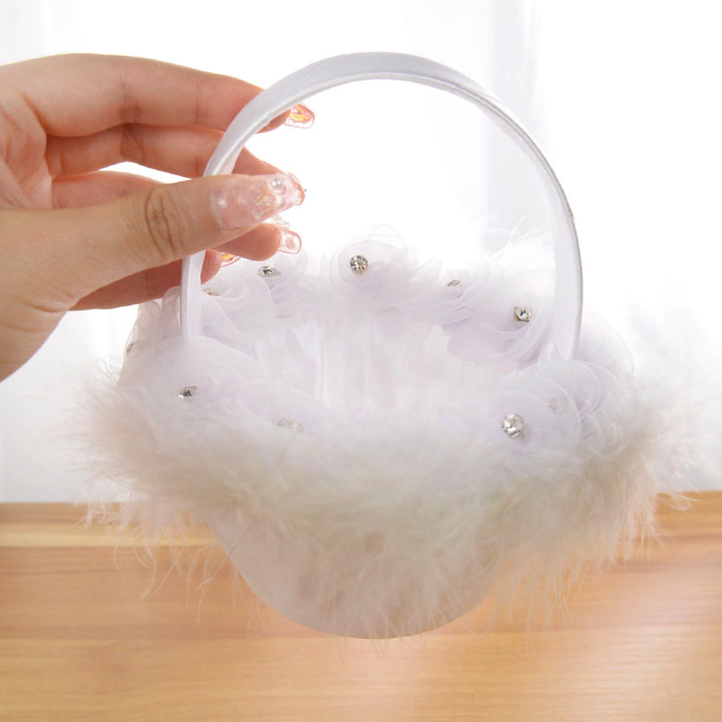 1pc White Wedding Flower Basket Lace Pearl Rhinestone Flower Petal Confetti Girls Basket For Wedding Engagement Party Decoration