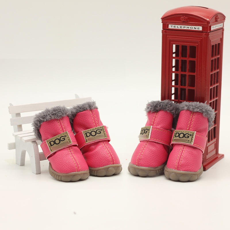 Leather Dog Snow Boots Waterproof Chihuahua Pug Shoes Pet Supplies 4 Pcs/set Winter Pet Dog Shoes For Small Dogs Cats Super Warm