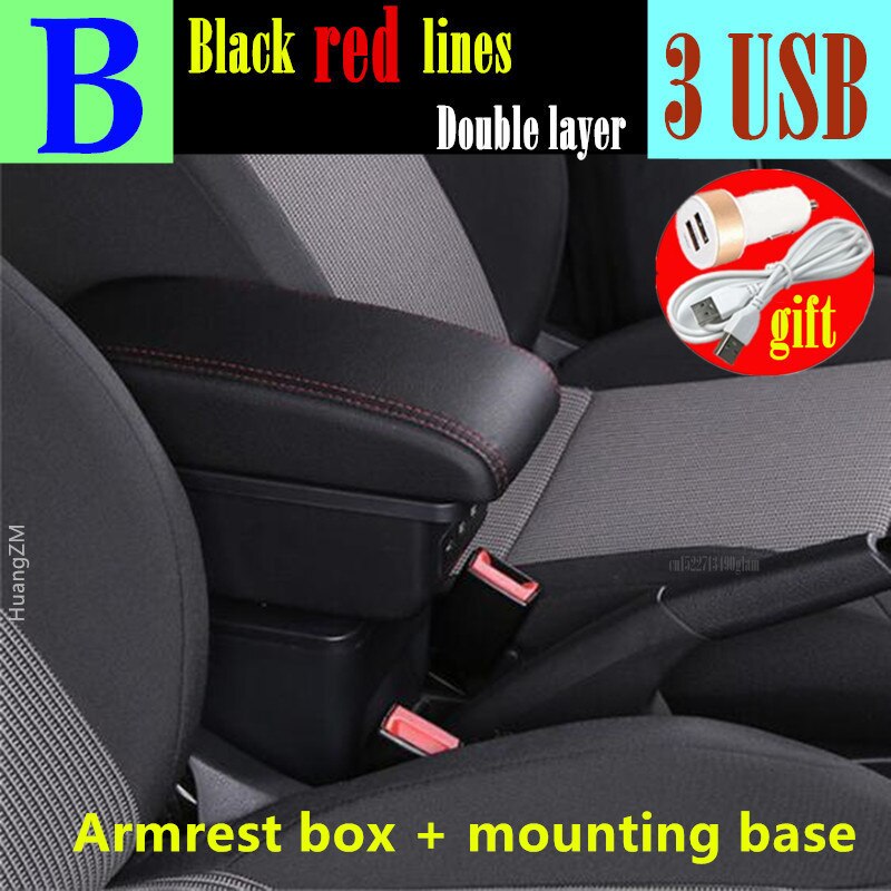 Accoudoir de voiture avec Interface USB, boîte de rangement de contenu en magasin Central pour Opel et Adam: B1 red line 3USB