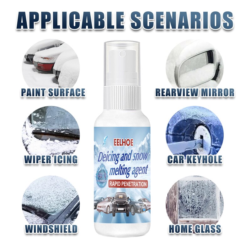 30ml Home Car Glass Snow Melting Agent Defrosting Agent Antifreeze Windshield Car Windows Wipers Spray Instant Car DeIcing Spray