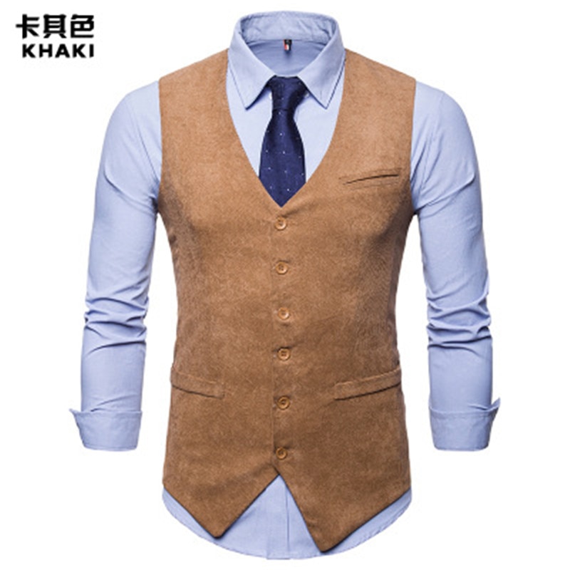 Herre kordfløyel dress vest herre foramal luke kjole vester vest menn gilet business bryllup smoking vest