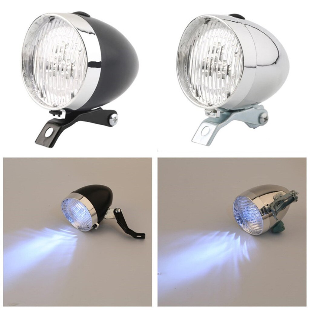 Classic LED Vintage Bike Headlight Bicycle Retro Head Light Front Fog Lamp ABS engineer plastics Silver Black 20215