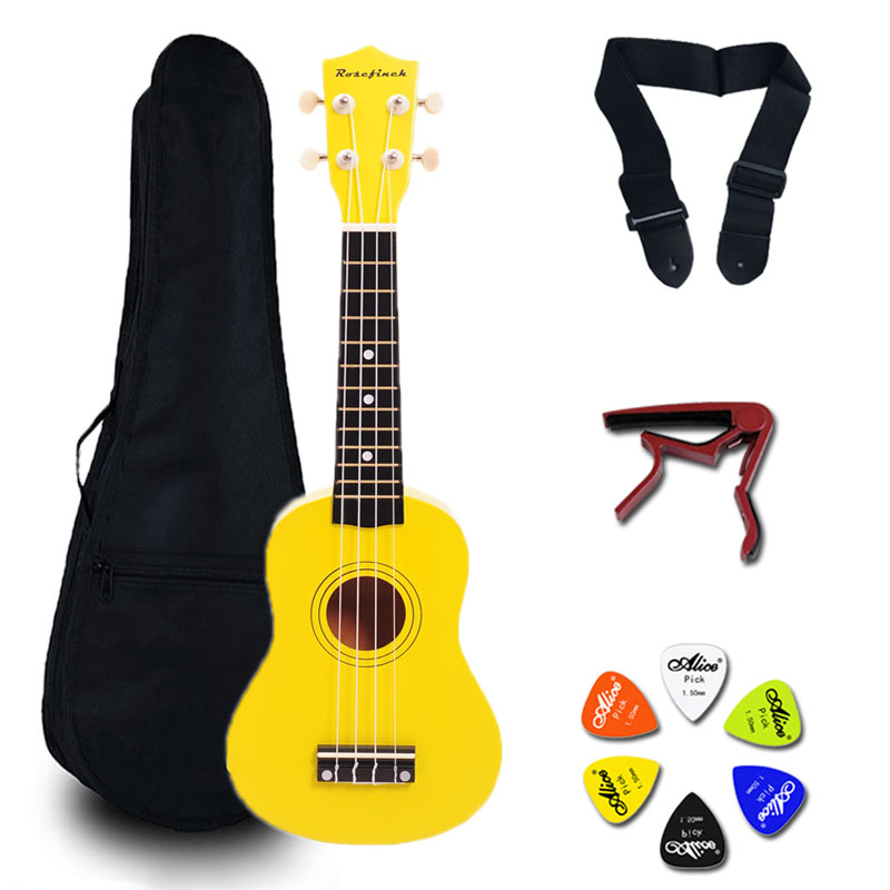21 Inch Ukulele Hawaii Guitar Mini Guitar Ukelele Sets Bag Capo Strap Picks Kit Music for Kids 14 color UK001A: Yellow with sets