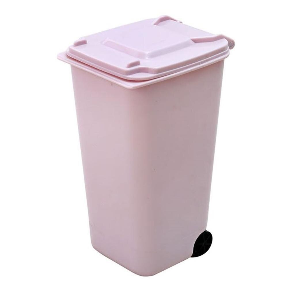 Mini Waste Bins Office Mini Plastic Wheelie Bin Desk Pen Organizer Stationery Organiser Sundry Storage Bucket: pink