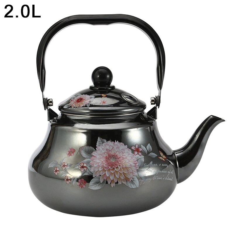 1.5L 2.0L 2.5L Zwarte Bloem Emaille Mok Koffie Pot Keuken Waterkoker voor Thuis: 2.0L