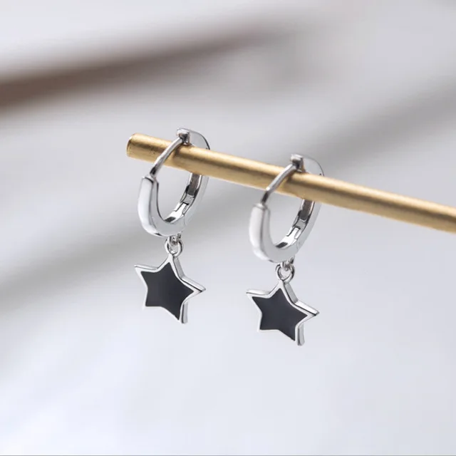 Pendientes asimétricos de estrella de cuatro puntas para mujer, aretes de tuerca de superhada, joyería Simple de Color plateado, 925: Chapado en zinc azul