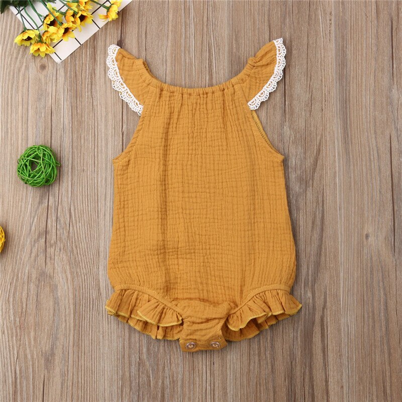 Baby flue ærmer blonde bodysuit børn baby piger jumpsuit sommer bomuld ærmeløs overall baby dreng piger fritidstøj: -en / 12m