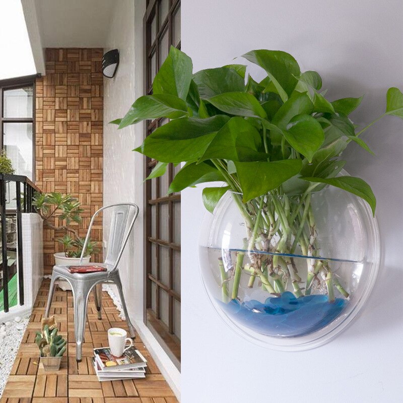 Mini acuario colgante de pared para interior, , ecológico, pared de salón, acrílico Escritorio, pecera dorada
