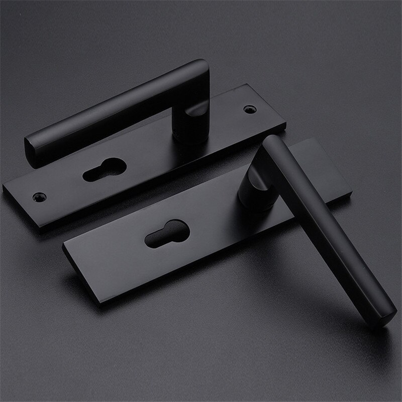 ZENHOSIT Black Space Aluminum Handlesets Mute Continental Bedroom Minimalist Interior Cylinder Security Door Handle Locks