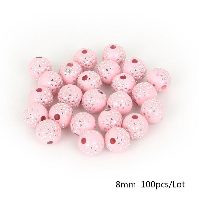 100 stk 8mm farverige runde akrylperler rhinsten charme perler til smykkefremstilling gør-det-selv håndværk scrapbog dekoration: Lyserød