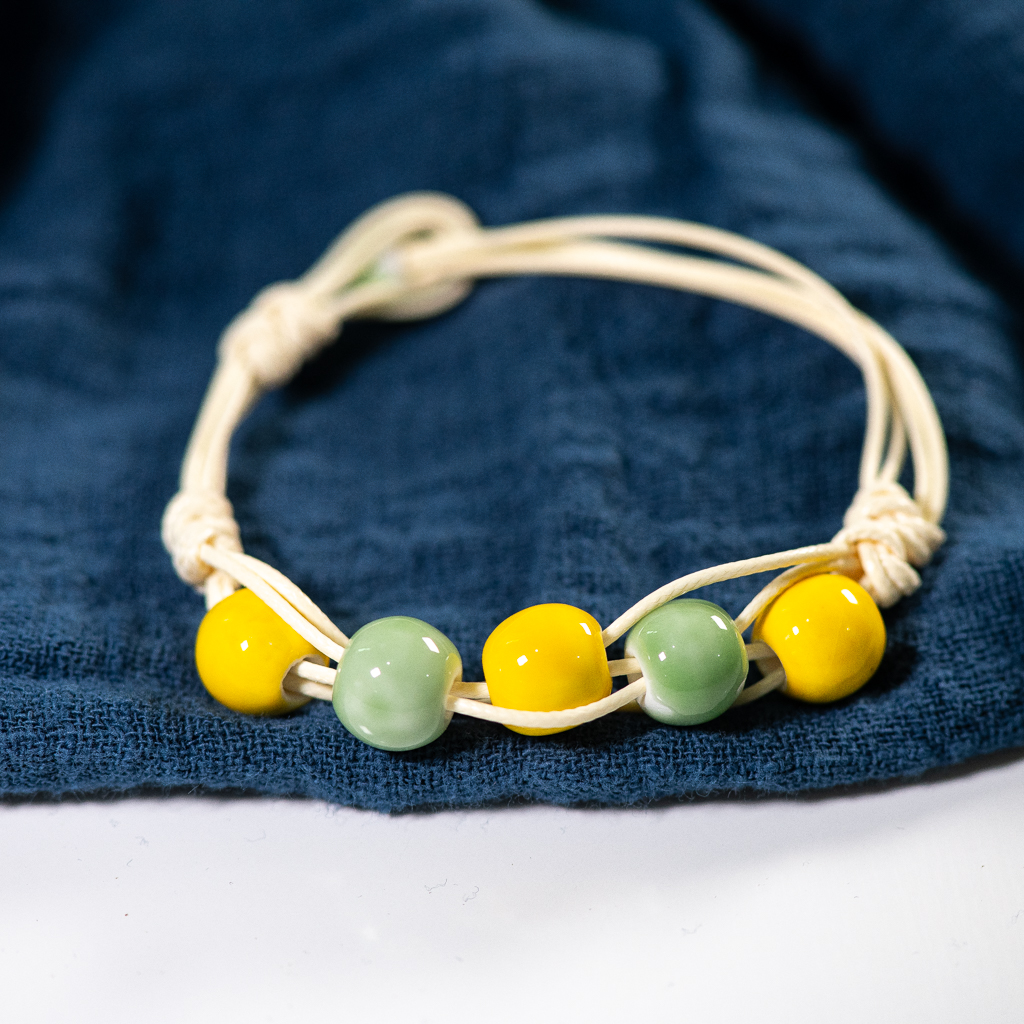 Love stone women's ceramic bracelet Female hand-woven couple small jewelry #5347: Blue white zinc plated