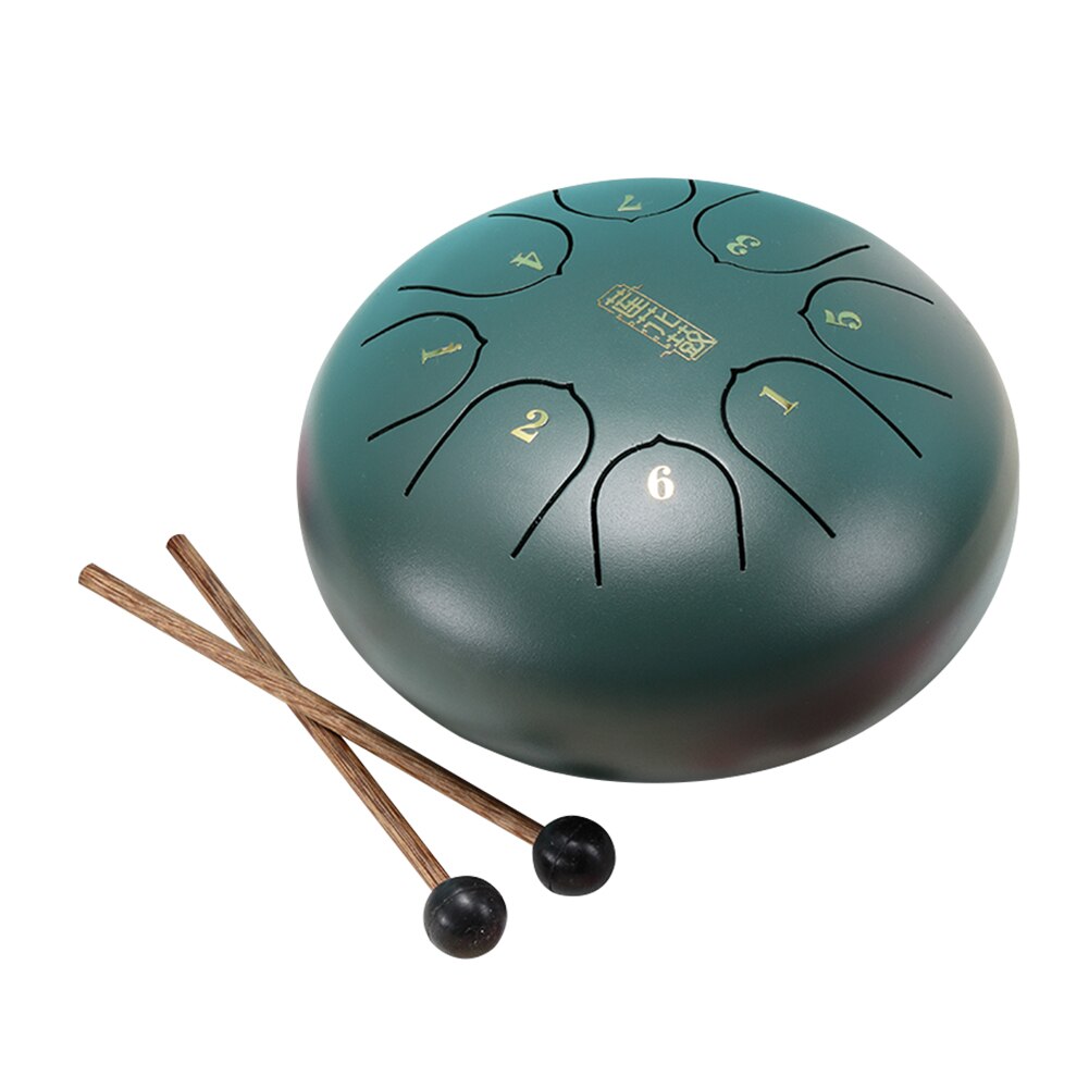 6 Inch Staal Tong Drum 8 Tune Hand Pan Drum Tank Hang Drum Met Drumsticks Draagtas Slaginstrumenten: Green