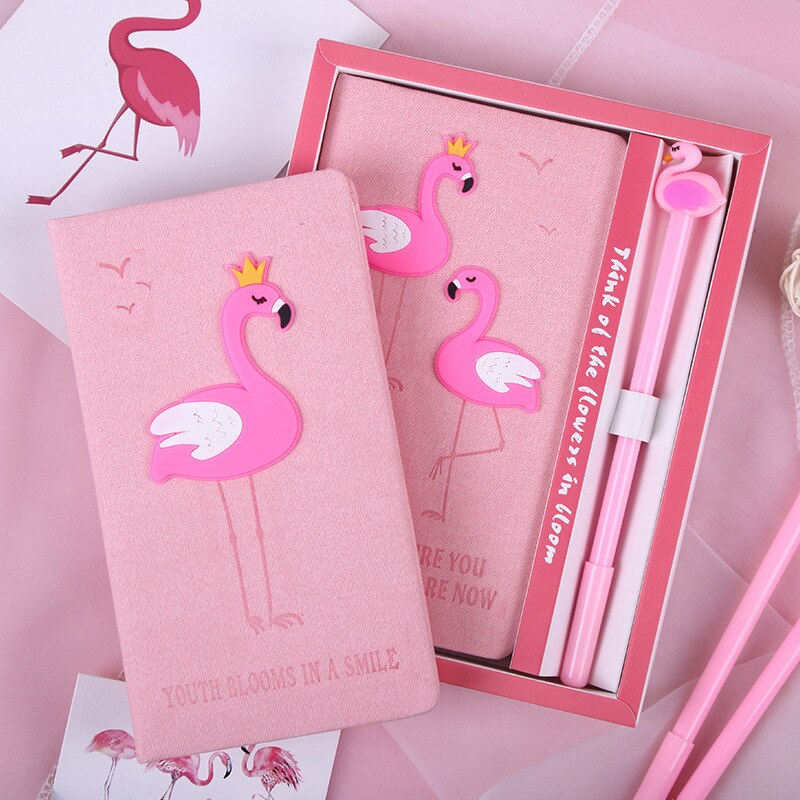 Kawaii Pink Notebook With Gel Pen Flamingo Notepad for Girls Box Set School Supplies Planners Escolar Stationery Sketchbook