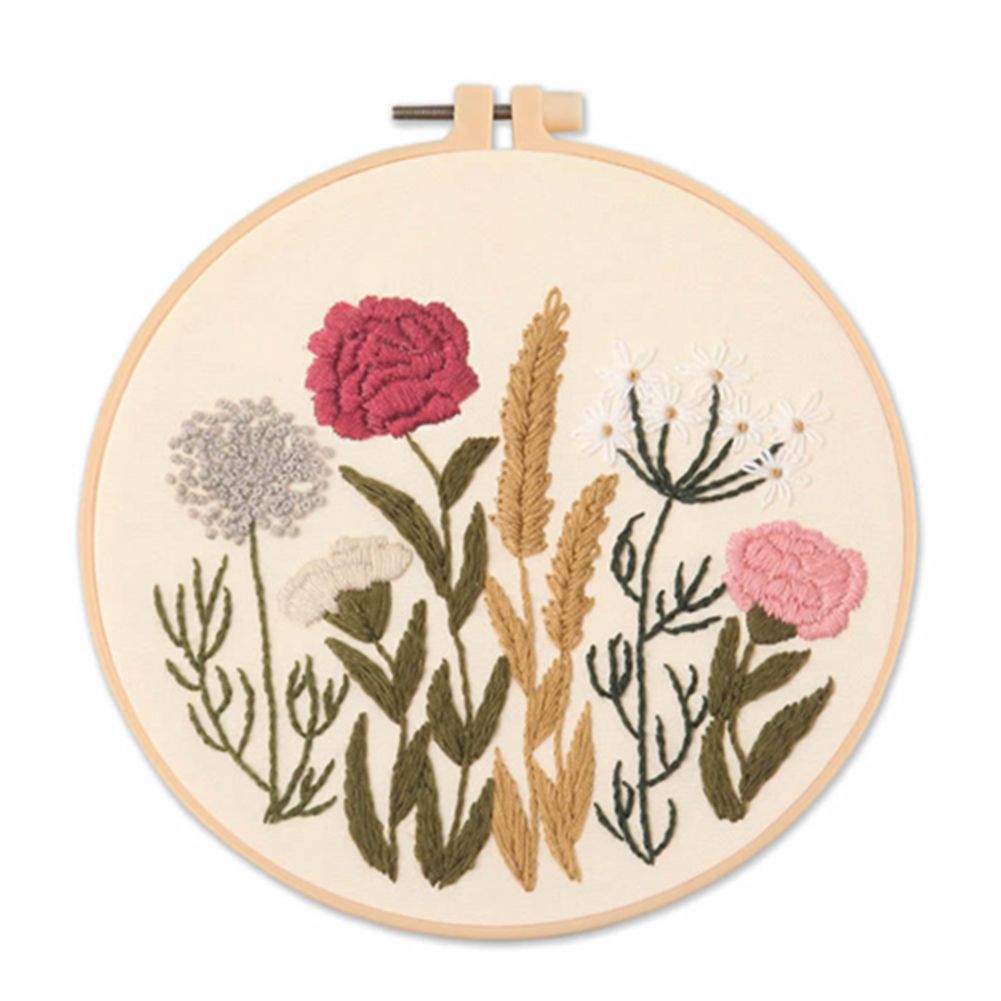 With Hoops Embroidery Hoop Flowers Plant Stamped Embroidery Set Cross Stitch Kit Needlework Tools Flowers Embroidery: 3