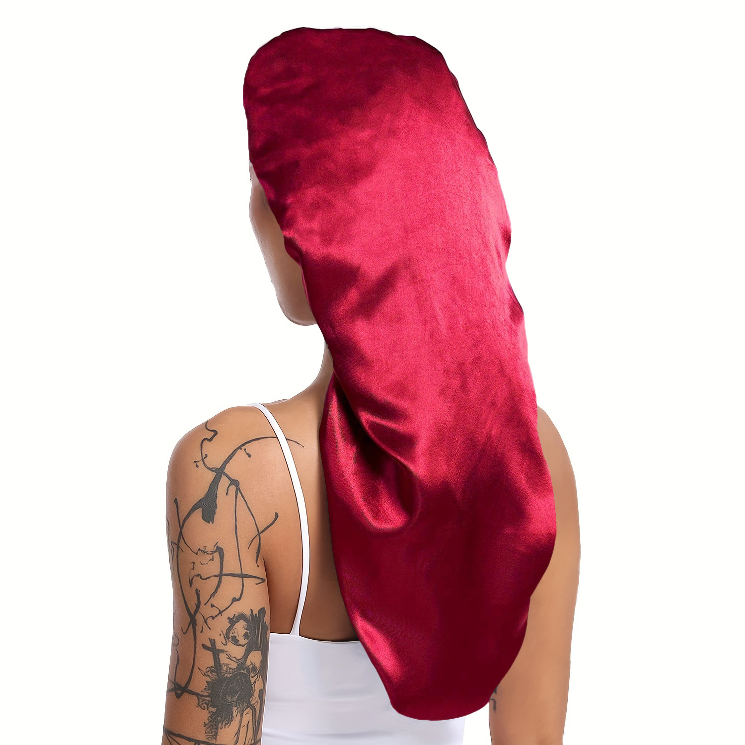 1 Stück lange, seidige Schlafhaube für glattes, lockiges Haar, extra große Haarhauben für Dreadlocks und Zöpfe, Satin--Schlafmützen für sterben Nacht: Burgunderrot