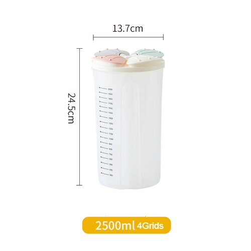 Keuken Graan Opbergdoos Doorzichtige Plastic Compartiment Vat Verzegelde Granen Voedsel Opslag Containers Jar Huishoudelijke Accessoires: 2500ml4Grids