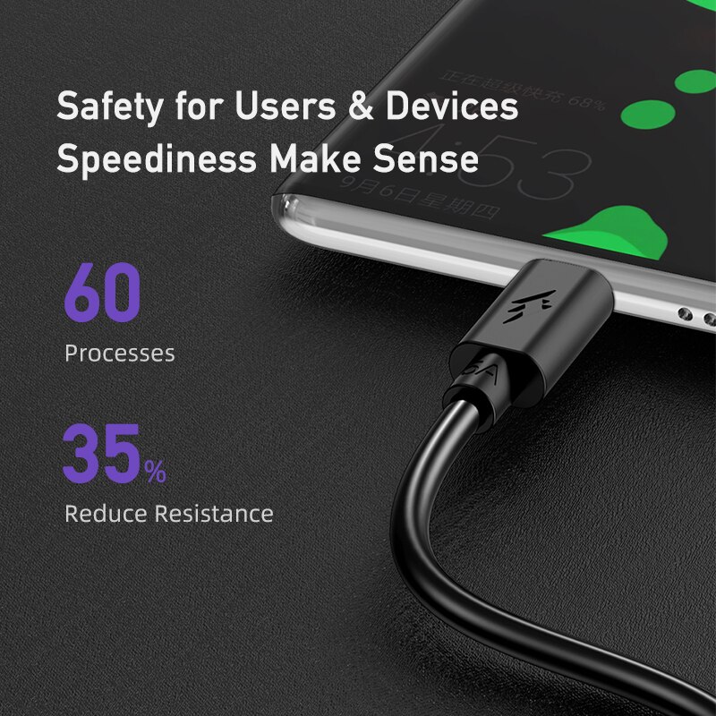 Cavo di ricarica veloce eccellente di USB C di ricarica rapida durevole 1m dei cavi di dati di AWEI CL-110T 5A tipo-c Usb per il telefono cellulare
