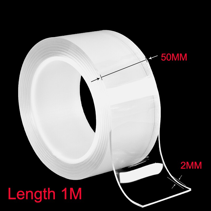 Cinta Nano transparente de doble cara para hogar, cinta adhesiva impermeable reutilizable, transparente, 1M/3M/5M, Gekkotape: 5cm Width X 1M