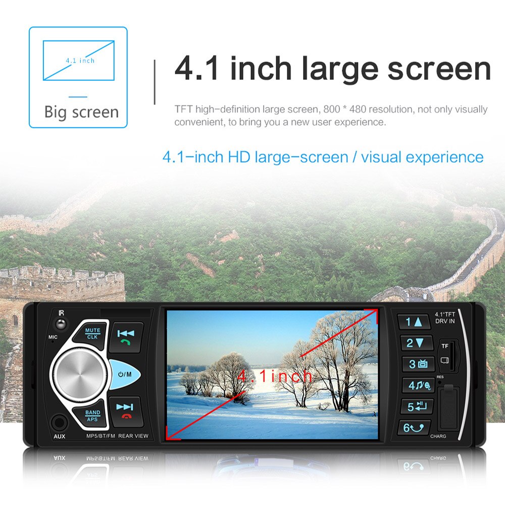 Autoradio stéréo 4.1 "HD, grand écran 4022D, Bluetooth, mains-libres, Bluetooth, lecteur électronique MP5, noir, pour voiture