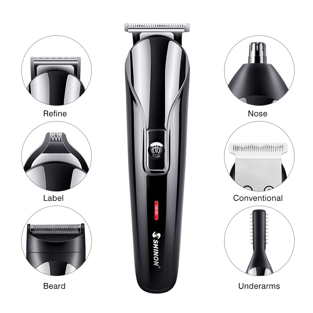 Men Electric Hair Clipper 6 In 1 Multifunctional Hair Cutter Machine Rechargeable Hair Trimmer For Beard Nose Ears