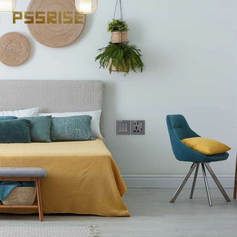 G11 13A universal 5-hole 2usb socket with one switch toughened glass panel wall socket grounding household power socket home dec