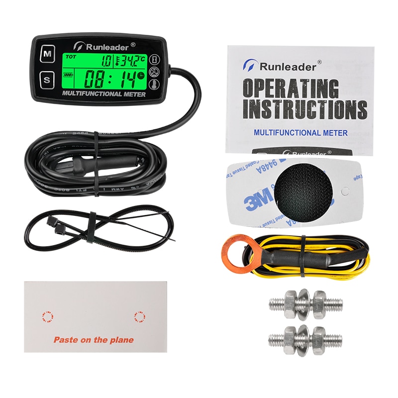 Digital turtallsmåler, motortemperaturmåler, varsling, turtall og temperatur, bakgrunnsbelysning, display for plentraktor, kompressor, generator, snøscooter