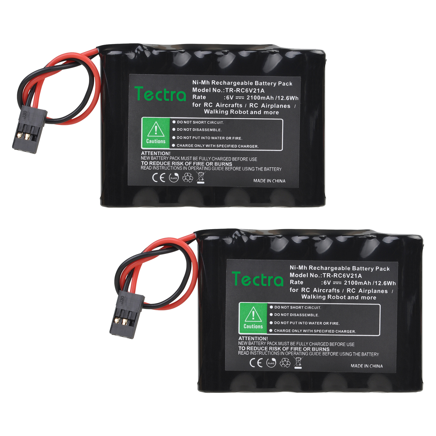Paquetes de baterías NiMH RC de 6V y 2100mAh con conector Hitec para aviones RC y Robot para caminar, batería recargable de alta capacidad: Negro