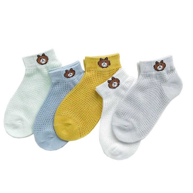Calcetines de algodón de malla delgada de verano para niños, calcetines de seda de hielo para bebé, calcetines de barco de personajes de dibujos transpirables: Panda 5pair / S 0 to 1year