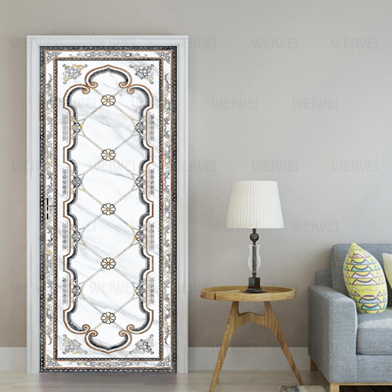 Pvc Waterdichte Zelfklevende Deur Sticker Marmer Bloem Patroon Behang Woonkamer Slaapkamer Deur Behang Muur Sticker Mural