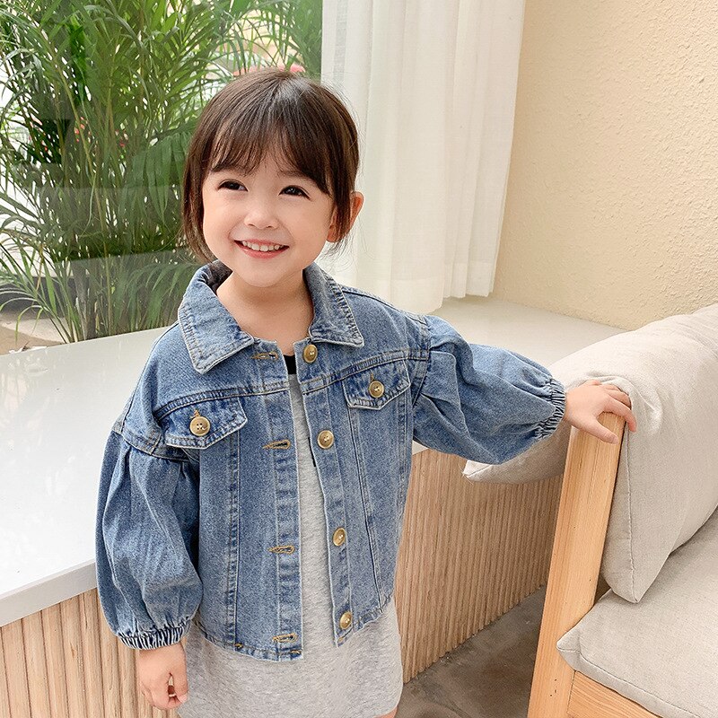Höst tjejer långärmad jeansjacka barn puffärm jeans jackor tjejer kappa: 6