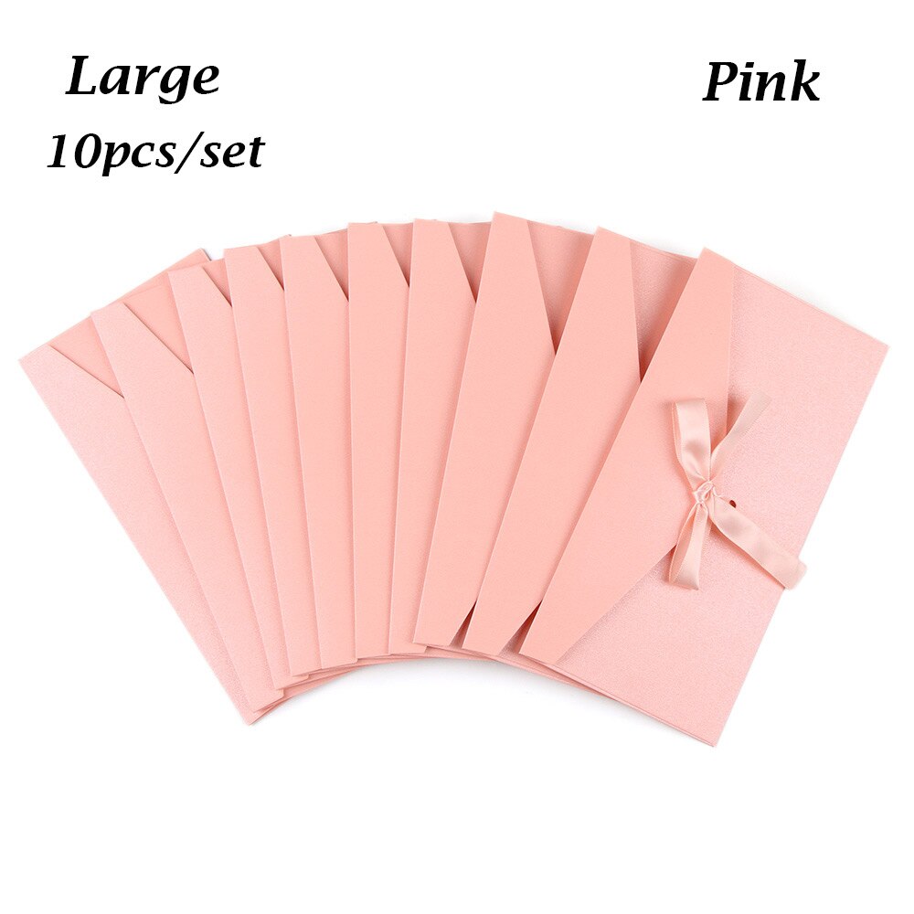 12 färger 10 st/set kuvert pärlemorskimrande papper rosett tjocka band retro färg brevpapper bröllop inbjudna: Stor rosa