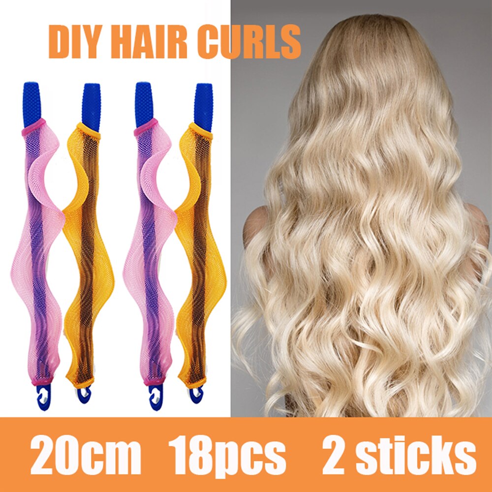 Hair Curlers Rollers Not-Waveform Spiral Curls Snail Shape Rollers Spiral Round Curls DIY krulspelden Rizos En Espiral: 20cm 18pcs 2sticks