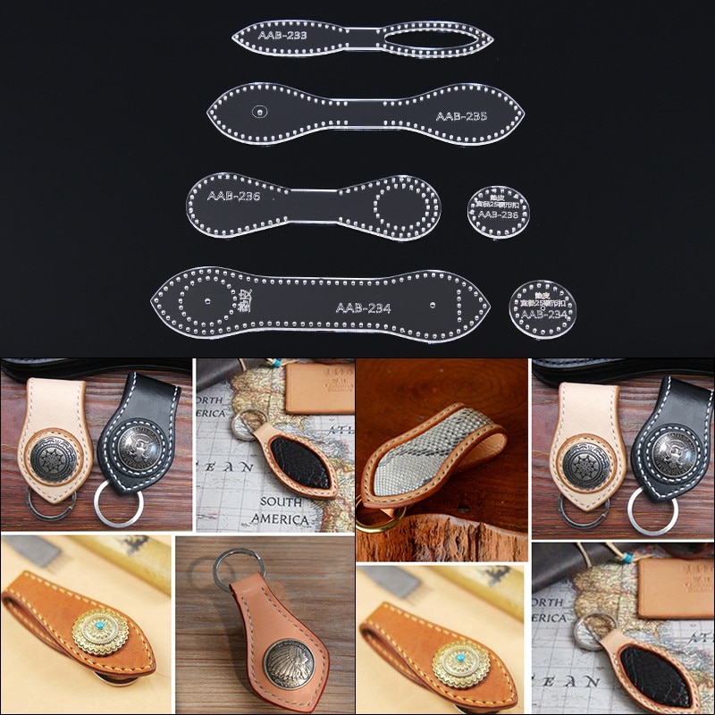 1 conjunto modelo de estêncil de acrílico artesanal faça você mesmo couro fivela de chave artesanal padrão de costura