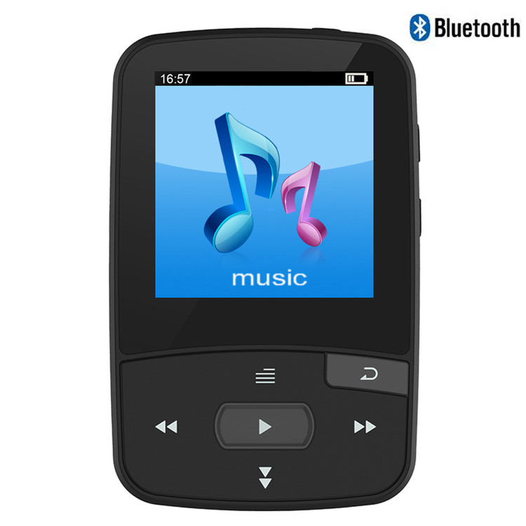 Clip Bluetooth MP3 Speler 8gb met Scherm Sport Muziekspeler Ondersteuning FM Radio, Opname, stappenteller + Gratis Armband: Black / 16GB