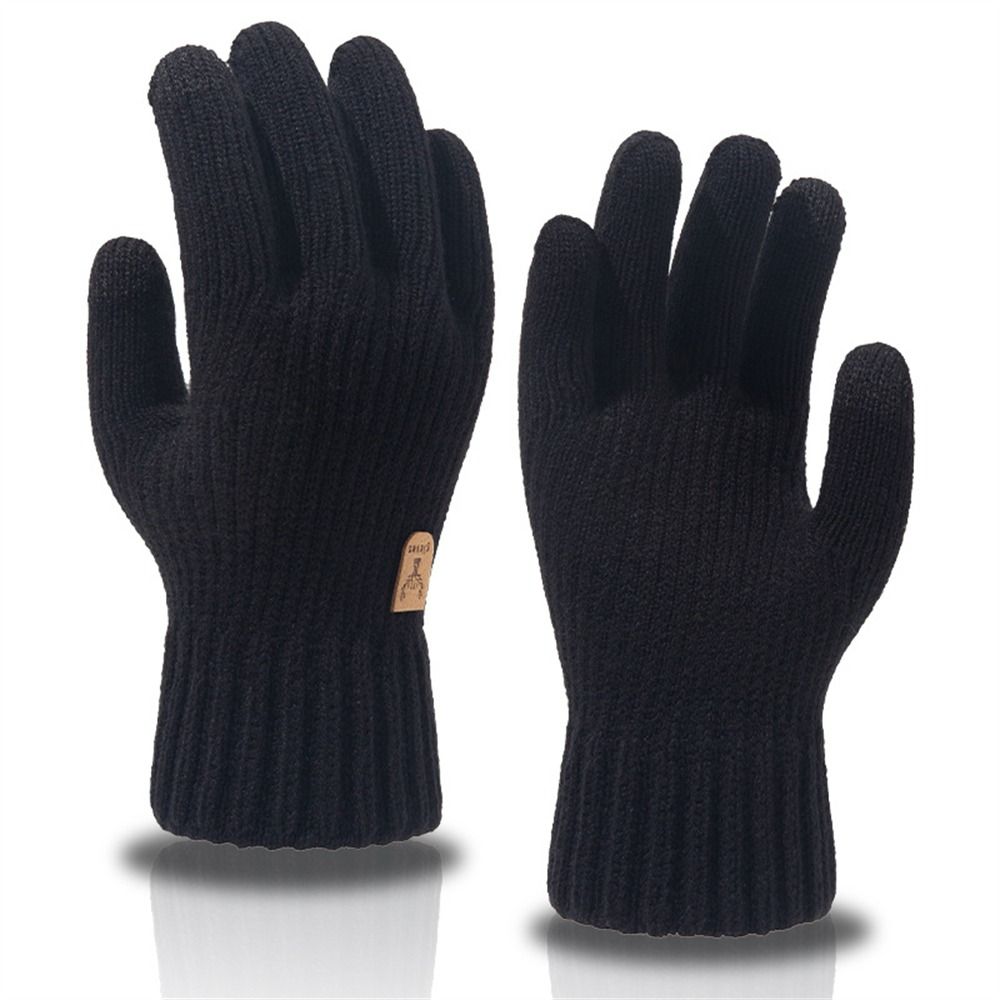 Guantes de punto de para hombre, manopla gruesa y cálida de lana y Cachemira, Color sólido, ideal para negocios, Invierno: Gris