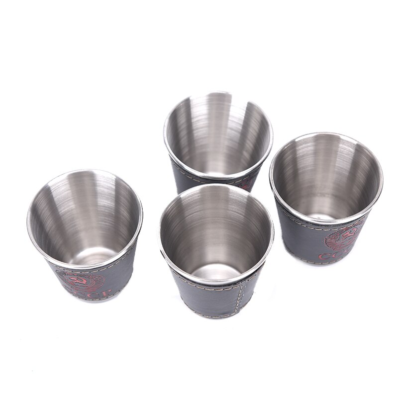 4 Stks/partij 70Ml Rvs Wijn Bier Cup Whiskey Mokken Pu Leer Outdoor Camping Servies Travel Cups Set Picknick levert