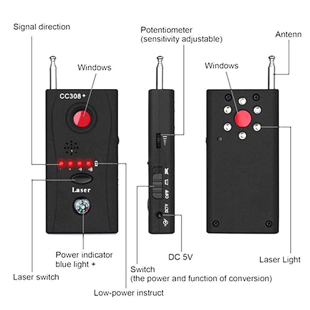 Multi-Function Wireless Camera Lens Signal Detector CC308 Radio Wave Signal Detect Camera Device Finder Tracker Detect