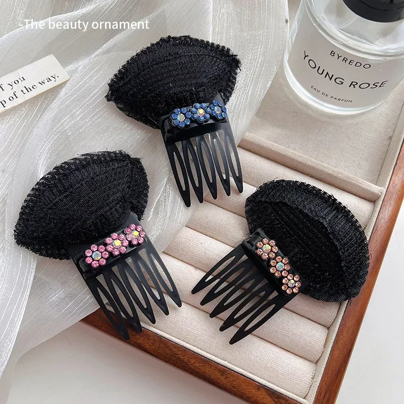 Rhinestone Puff Hair Head Cushion Invisible Fluffy Hair Pad Sponge Clip Bun Bump Volume Hairs Base For Women Hair Accessory