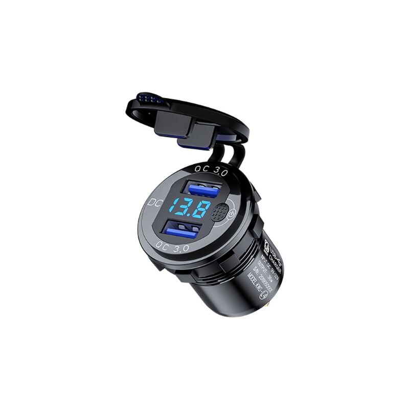 12V 24V 18W Aluminium Waterdichte Dual QC3.0 Usb Fast Charger Stopcontact Met Led Voltmeter Op Off schakelaar Voor Auto Marine Truck: Black