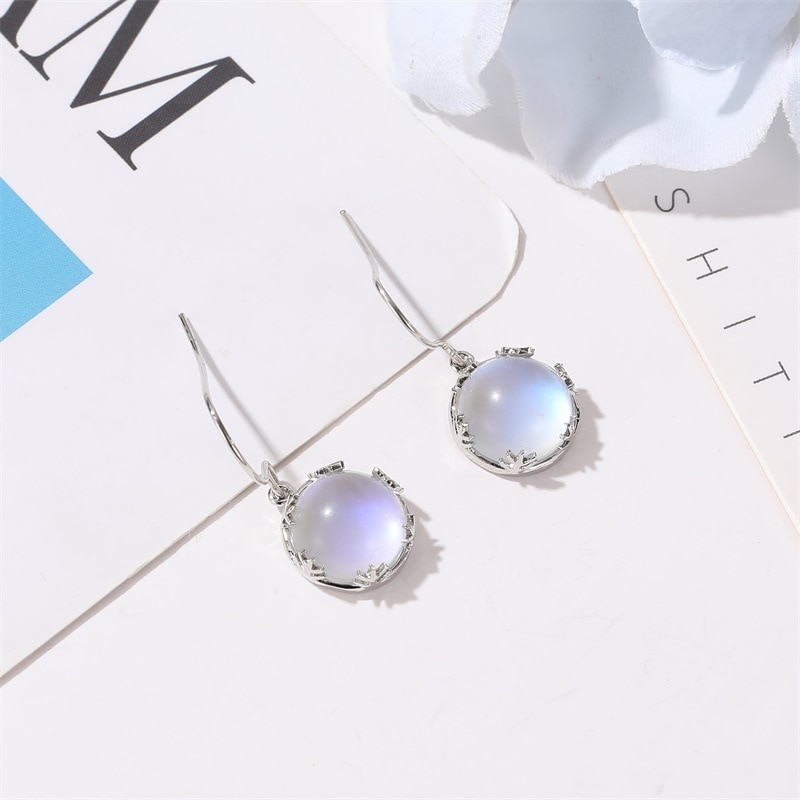 Girl Noble Jewelry Sets Wedding Silver Color Earrings Blue gradient moonstone Jewelry Set Women Necklace Bijoux collier brincos