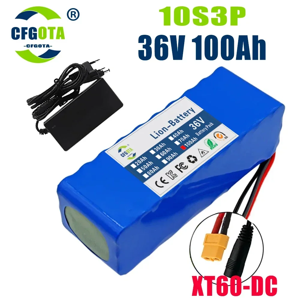 36V 100ah 18650 Batterij 10S 3P 100000Mah Ingebouwde 15a Bms, 250W-500W Batterij + 42V 2a Oplader: Beige