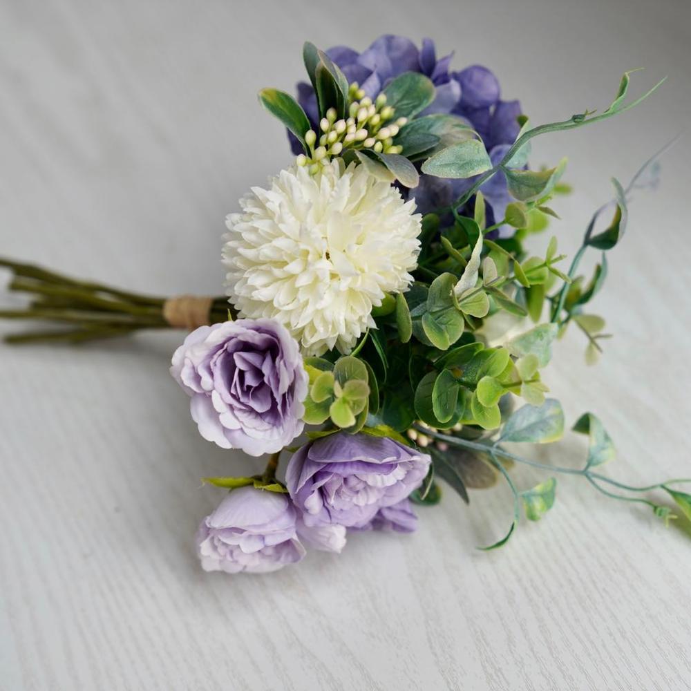 1pc kunstige blomster silke kamelia pæon mini bryllupsblomst buket hortensia til hjemmefest dekoration indendørs: Håndbundet lilla