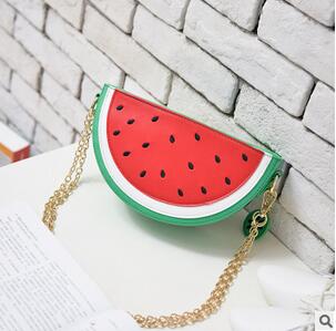 Sød pige sommer kvinde taske pu læder kvinder taske sød frugt pakke kæde skulder messenger taske orange vandmelon: Vandmelon