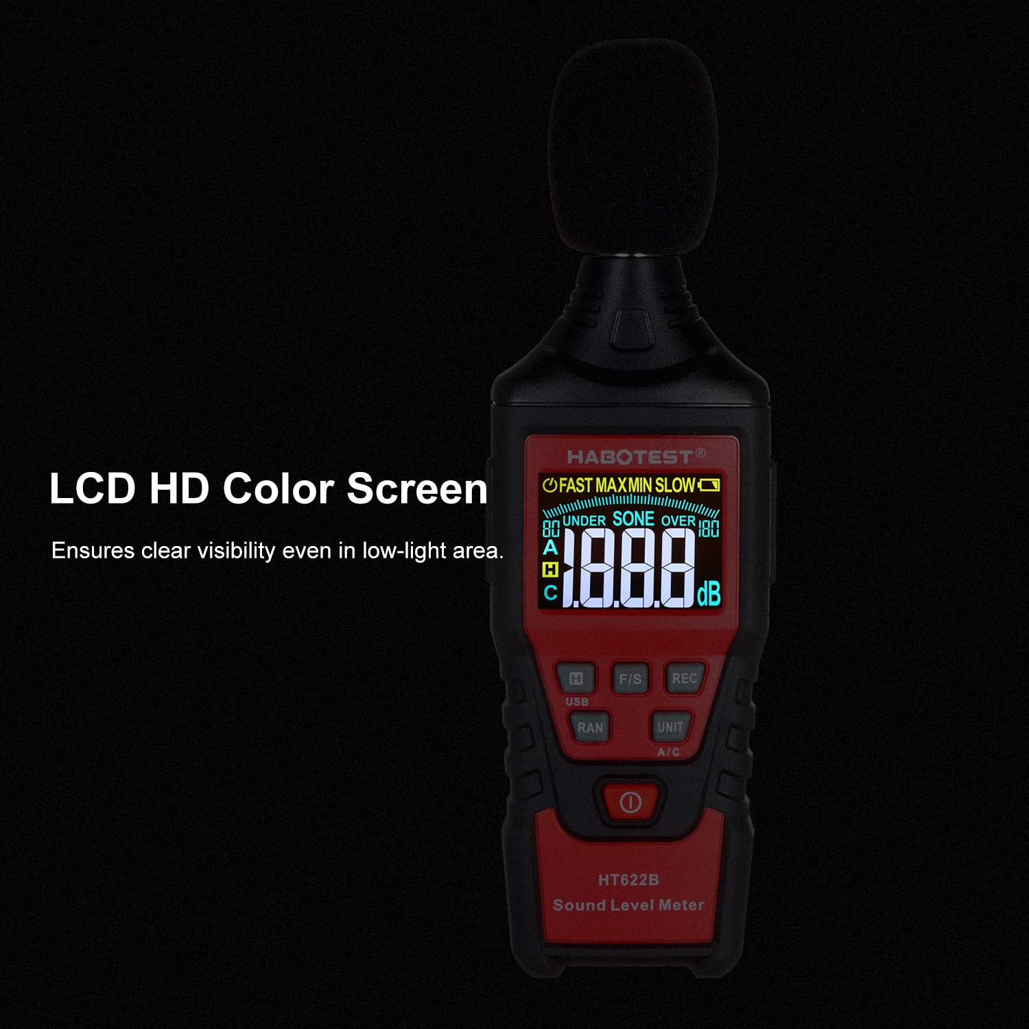 HT622B décibel numérique avec Port USB A/C pondéré sonomètre LCD couleur écran bruit son détecteur