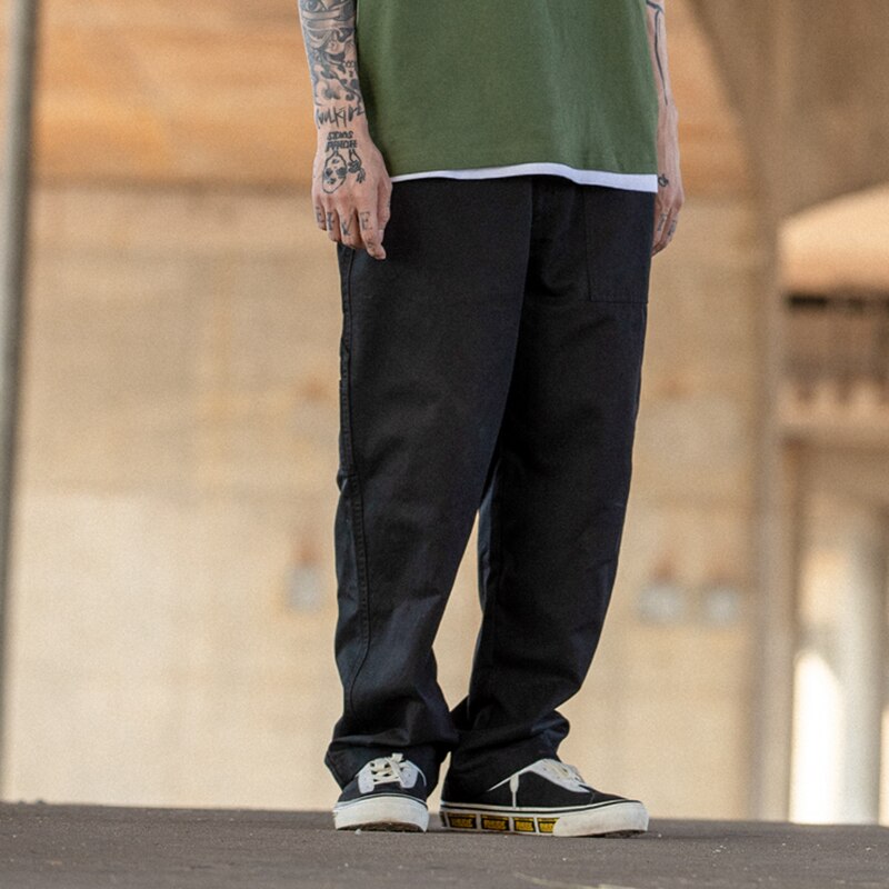 Cargobukser med flere lommer mænd streetwear løse lige afslappede baggy pants herre lærredsbukser med brede ben arbejdsbukser