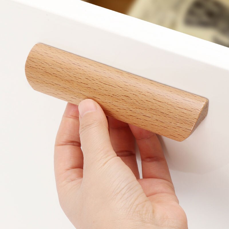 1Pc Cabinet Drawer Handles Knobs Door Window Kitchen Cupboard Wardrobe Dresser Pulls Furniture Hardware Natural Solid Wood
