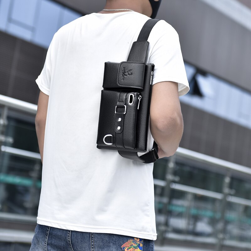 Sacchetto della Vita degli uomini, Colore Solido Multiuso Petto Sacchetto di Crossbody Bag per I Ragazzi, Nero/Marrone